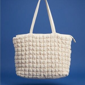 Cream Quilted Tote Bag - Soft Woven Design